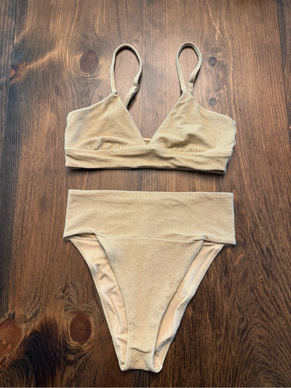 Aerie Sparkly Gold Two-Piece Bikini Set